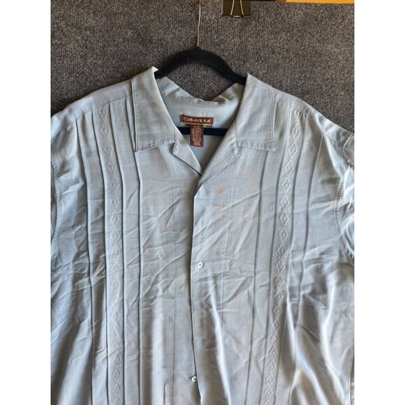 Cubavera Mens 2X/2XT Light Blue Short-Sleeve Button-Up Shirt With Textured Diamo - Picture 10 of 12